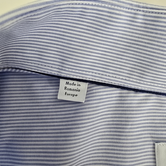 ETON Contemporary Blue/White Striped Long Sleeve Button Front Cotton Shirt 17 43 - Picture 10 of 12
